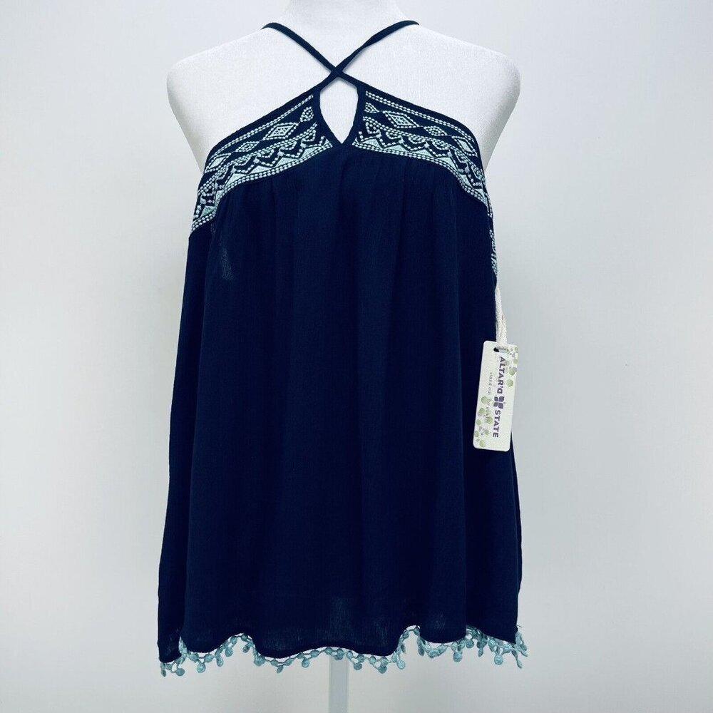 Altar’D State Top Size M Women’s Embroidered Sleeveless Blue New